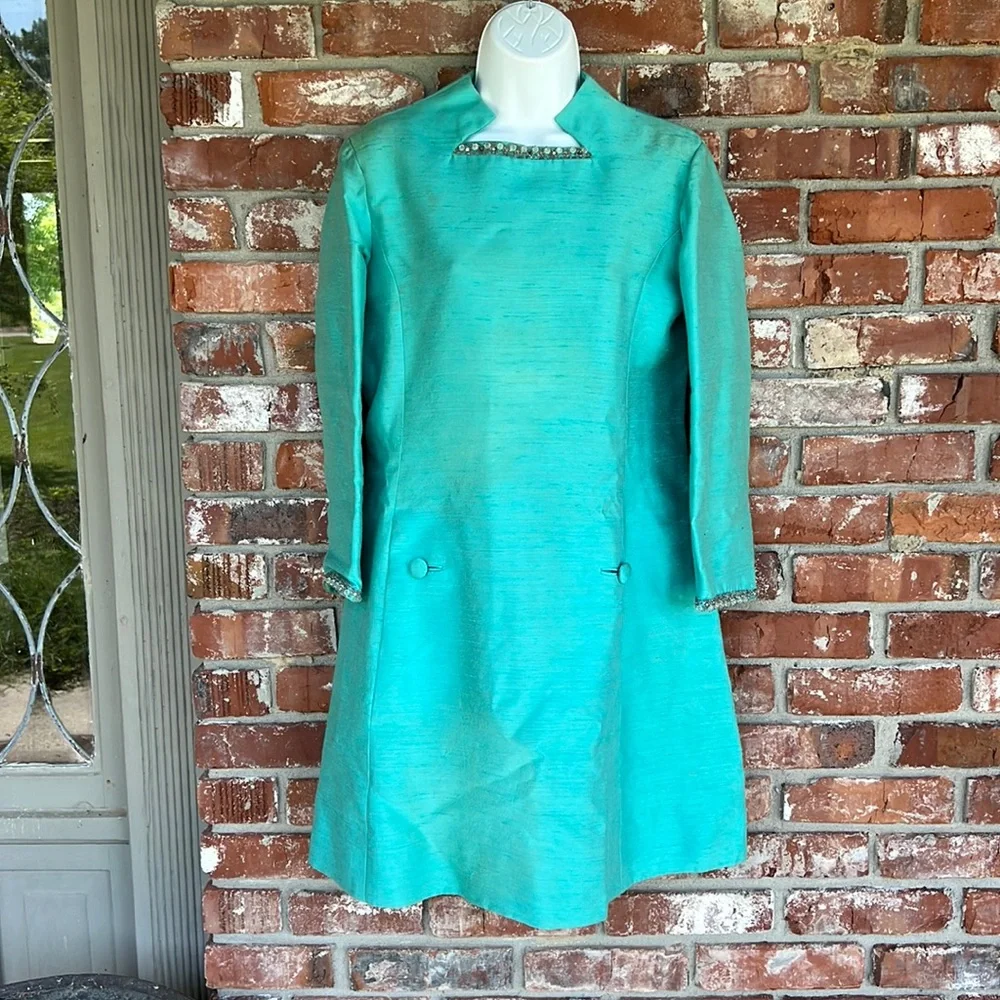 Gus Mayer teal vintage dress size 14 - Picture 1 of 13